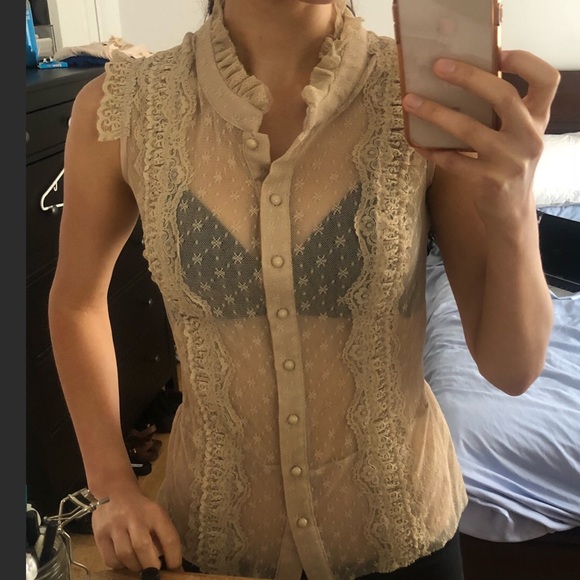 Sheer lace button down - Picture 3 of 5
